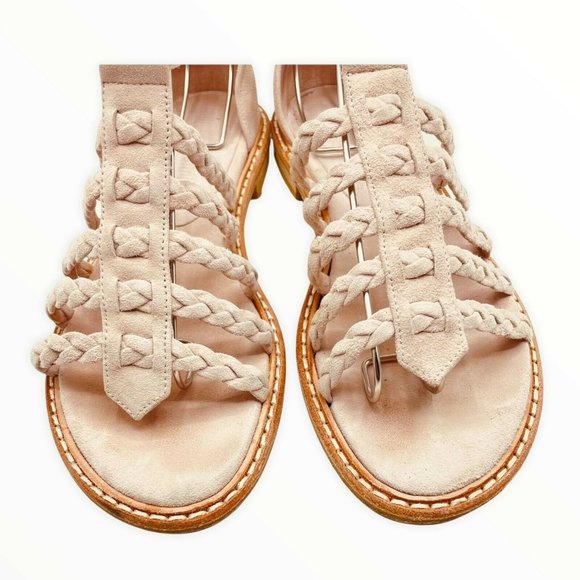 Right Bank Shoe Babe Sandals Pink Size 7.5 Women Suede Gladiator Flats Open Toe - Picture 2 of 6